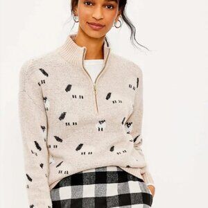 Cozy Tan Sheep Pattern Wool-Blend Half-Zip Sweater LOFT